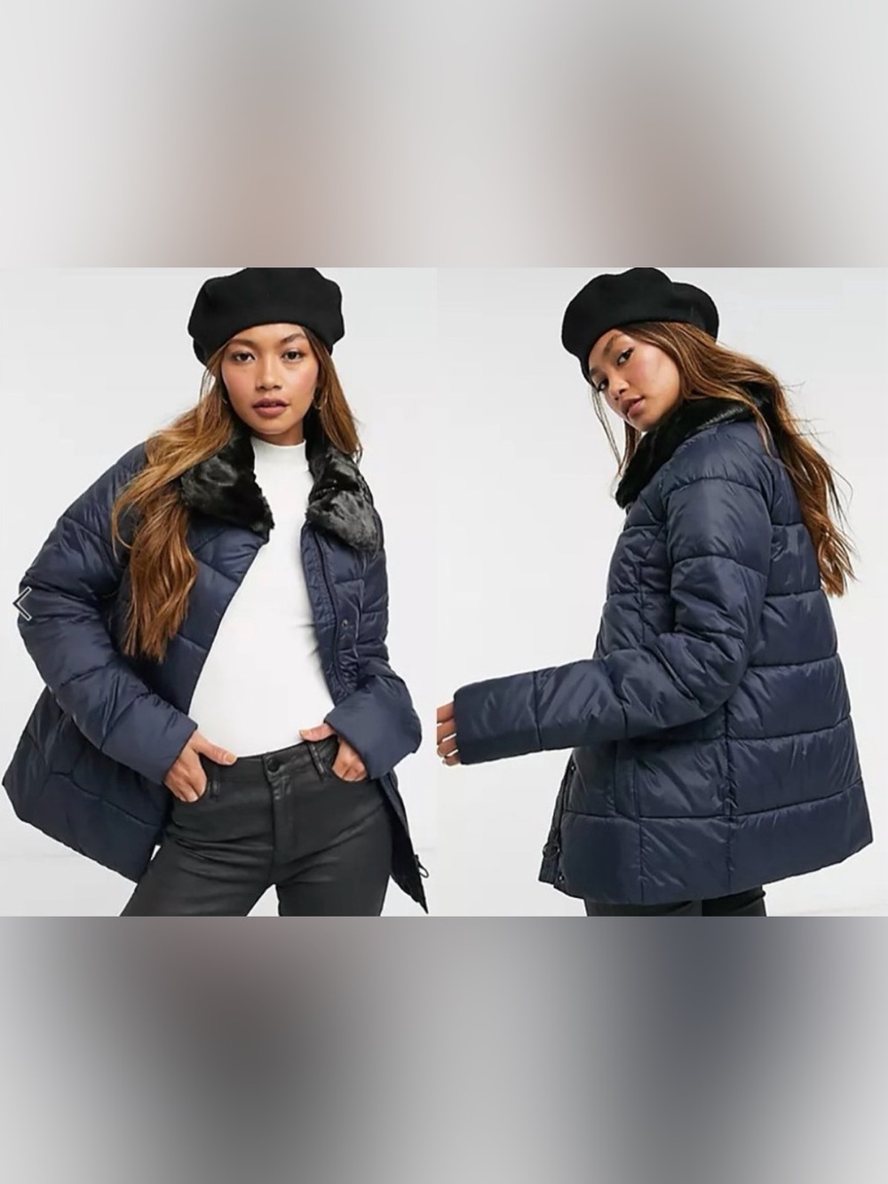 Barbour Mullein Faux Fur Collar Quilted Jacket - Navy Blue - US 4 / UK 8